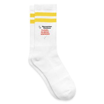 Sternzeichen Steinbock – Planen, Erobern, Gewinnen - Gestreifte Tennissocken - Weiß/Gelb - Rechts
