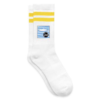 D wie Delfin Buchstaben lernen in der Grundschule - Gestreifte Tennissocken - Weiß/Gelb - Rechts