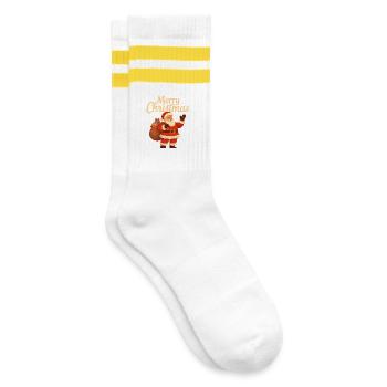 Fröhlicher Santa mit Geschenkesack - Gestreifte Tennissocken - Weiß/Gelb - Rechts