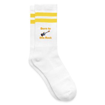 Born to 80s rock, fire riffs! Rock ́n ́Roll - Striped tennis socks - white/yellow - Right