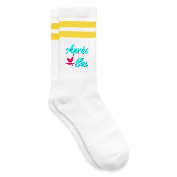 Apres Ski Snowboarding Geflügel - Gestreifte Tennissocken - Weiß/Gelb - Rechts