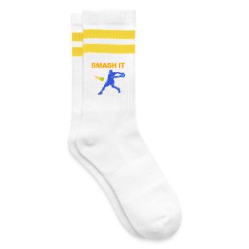 Smash It, Padel Power! Padel Sport - Striped tennis socks - white/yellow - Right