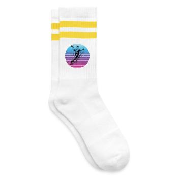 Handball Motiv für echte Liebhaber für Männer - Gestreifte Tennissocken - Weiß/Gelb - Rechts