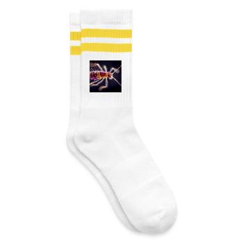 Neon Insect Macro – Abstract Micro World Design - Striped tennis socks - white/yellow - Right