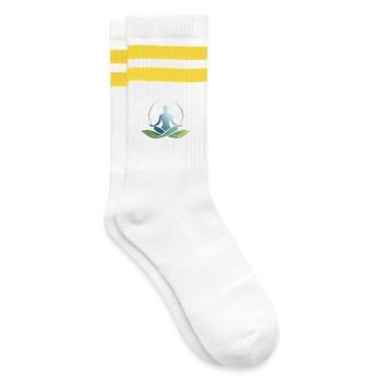 Natur-Yoga-Symbol – Gleichgewicht und Ruhe - Gestreifte Tennissocken - Weiß/Gelb - Rechts