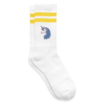 Pastell-Einhorn-Mähnenporträt - Gestreifte Tennissocken - Weiß/Gelb - Rechts