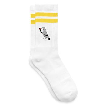 Pigeon with Roses – Urban Minimal Illustration - Gestreifte Tennissocken - Weiß/Gelb - Rechts