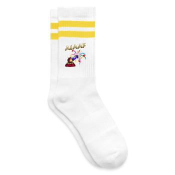 Alaaf Karneval Feuerwerk Fasching - Gestreifte Tennissocken - Weiß/Gelb - Rechts