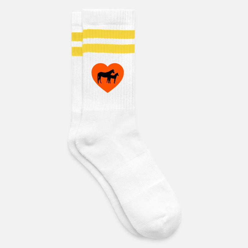 Pferde - Gestreifte Tennissocken - Weiß/Gelb
