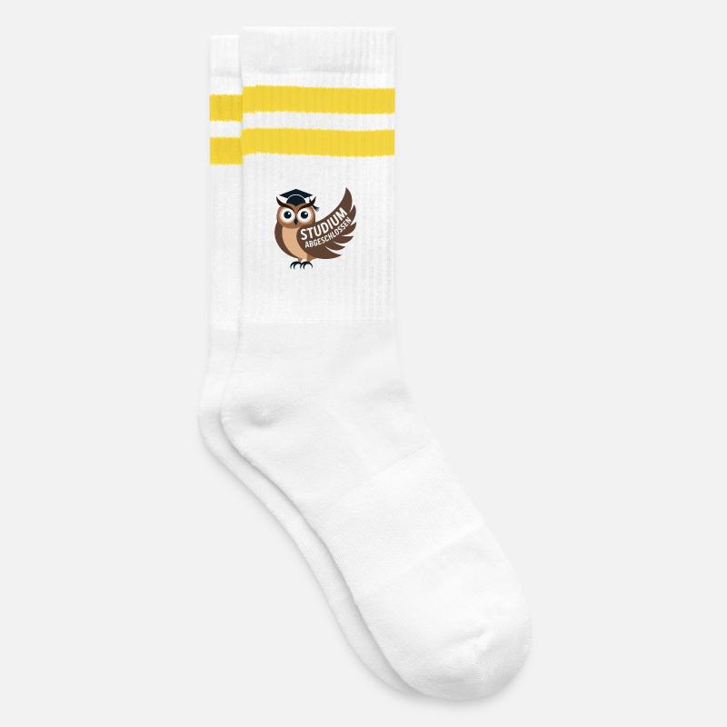 Eule - Studium abgeschlossen - Gestreifte Tennissocken - Weiß/Gelb