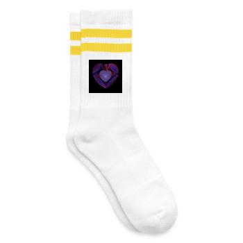 Neon Heart Ribbons - Striped tennis socks - white/yellow - Right