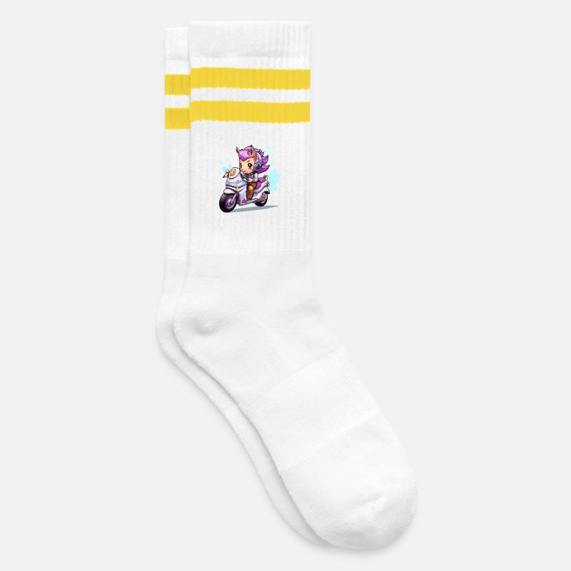Chibi Motorcycle Heroine - Striped tennis socks - white/yellow