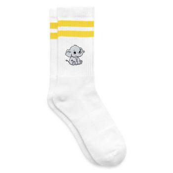 Kuschelsüßer Baby Elefant - Gestreifte Tennissocken - Weiß/Gelb - Rechts