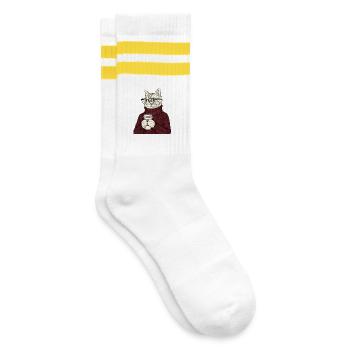 Sophisticated Coffee Cat  - Gestreifte Tennissocken - Weiß/Gelb - Rechts