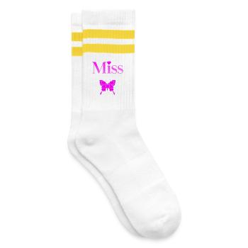Fräulein Papillon Fushia - Gestreifte Tennissocken - Weiß/Gelb - Rechts