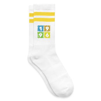 30. Geburtstag Farbige Patches since 03/1996 - Striped tennis socks - white/yellow - Right