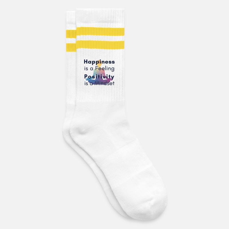 Happiness is a Feeling Positivity is a Mindset - Striped tennis socks - white/yellow