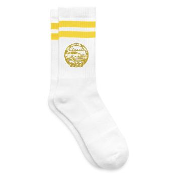 55. Geburtstag - Klassiker Musclecar 03/1971 - Gestreifte Tennissocken - Weiß/Gelb - Rechts