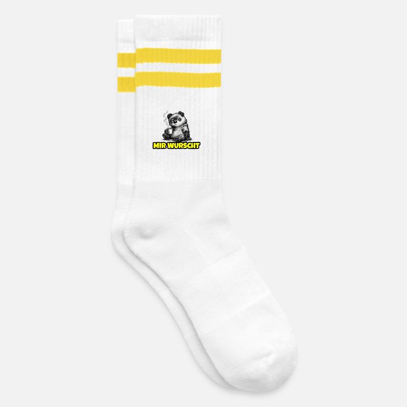 I don't care – Grumpy Bear with Coffee (Sketch) - Striped tennis socks - white/yellow
