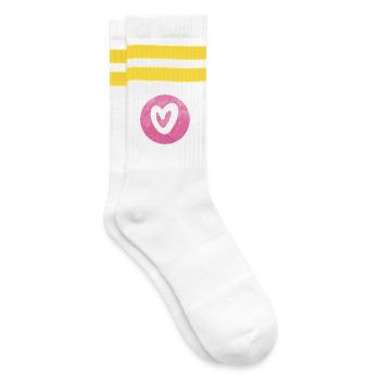 Mariage d'amour en fourrure rose duveteuse avec un cœur en forme de cercle - Chaussettes de tennis - blanc/jaune - Droite