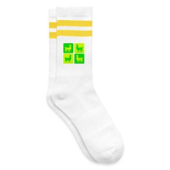 Lama Pop Art - Gestreifte Tennissocken - Weiß/Gelb - Rechts