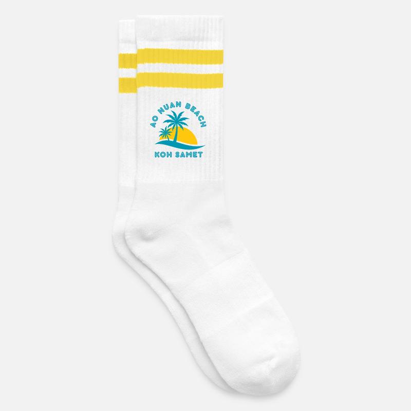 Koh Samet Palm Beach Sunset - Striped tennis socks - white/yellow