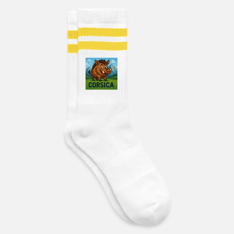 Cignale Corsu - Gestreifte Tennissocken - Weiß/Gelb
