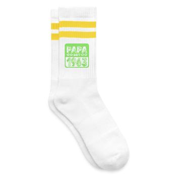 Spruch 1963 - Gestreifte Tennissocken - Weiß/Gelb - Rechts