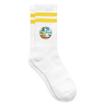 Beach Spa Duck Bird Relaxing Art - Striped tennis socks - white/yellow - Right