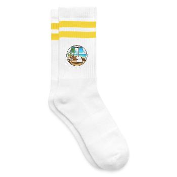 Beach Spa Otter Animal Relaxing Art - Striped tennis socks - white/yellow - Right