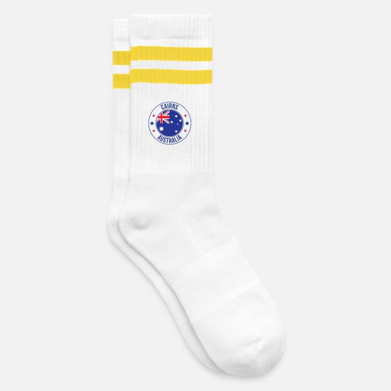 Cairns Australia Emblem Patch - Striped tennis socks - white/yellow