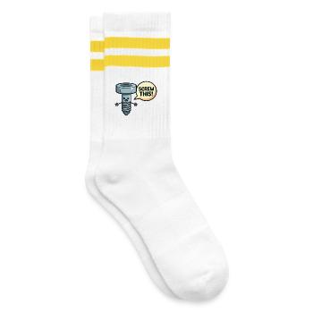 Screw This Funny Screw Pun Design - Striped tennis socks - white/yellow - Right