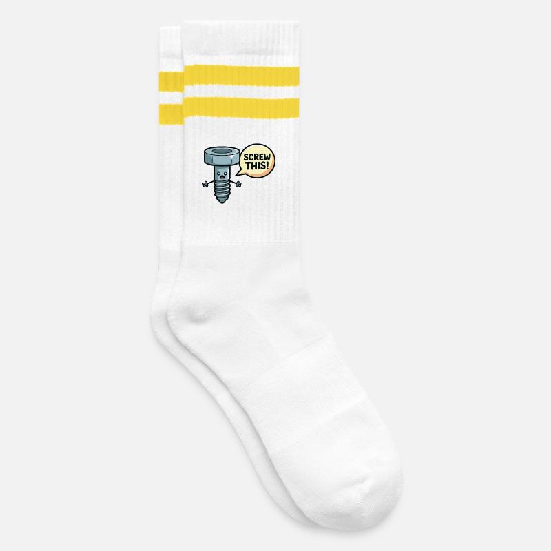 Screw This Funny Screw Pun Design - Striped tennis socks - white/yellow