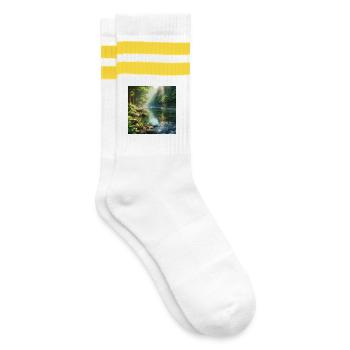 Quiet Skogsbäck - Striped tennis socks - white/yellow - Right