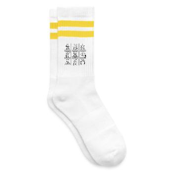 Lustige Kuh Wortspiele - Witziges Tier-Cartoon - Gestreifte Tennissocken - Weiß/Gelb - Rechts
