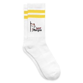 NO GOOD MORNING, MORNING GROUCH! FUNNY SAYING - Striped tennis socks - white/yellow - Right