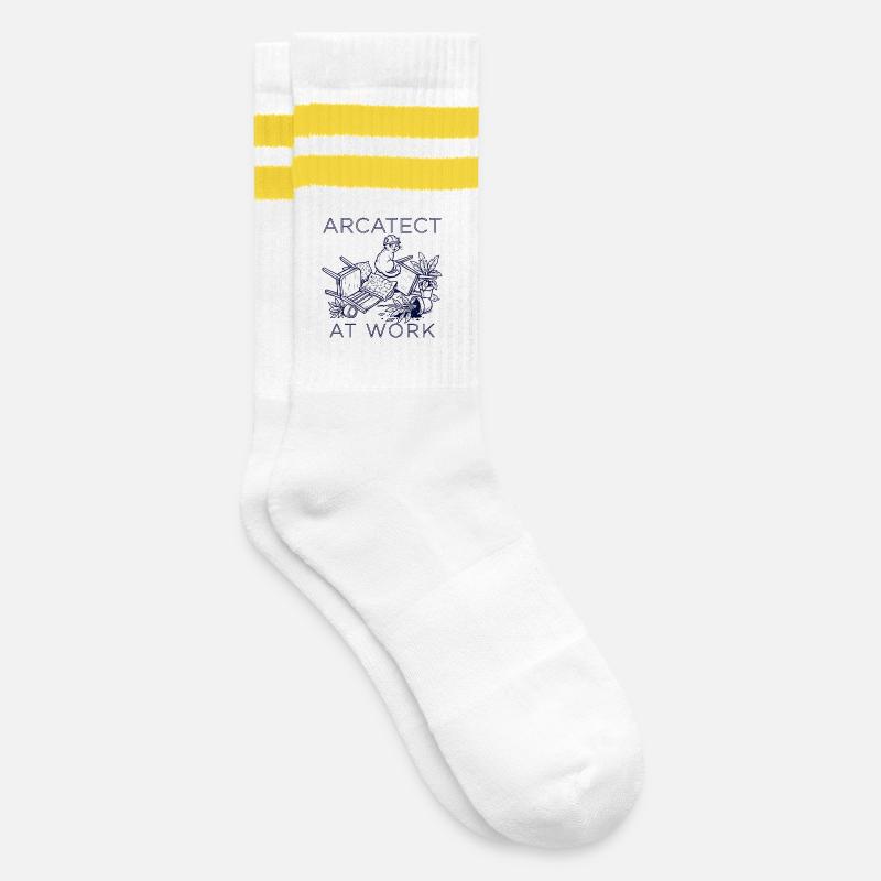 Worker's cat at work - Striped tennis socks - white/yellow