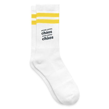 Vor und nach dem Kaffee-Chaos - Gestreifte Tennissocken - Weiß/Gelb - Rechts