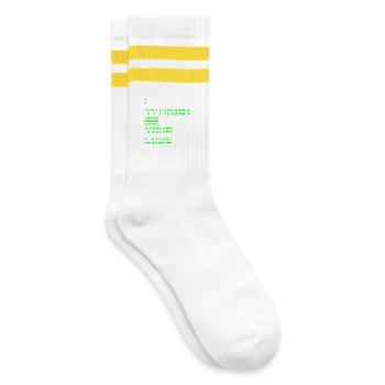 ICH WILL DEIN CODE SEIN - Binärer Geek-Humor - Gestreifte Tennissocken - Weiß/Gelb - Rechts