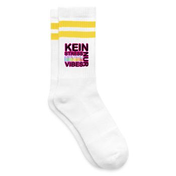 Kein Stress Vibes Neon - Gestreifte Tennissocken - Weiß/Gelb - Rechts