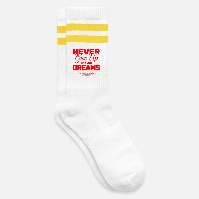 Never Give Up - Gestreifte Tennissocken - Weiß/Gelb