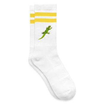 Gecko klettert 1 - Gestreifte Tennissocken - Weiß/Gelb - Rechts