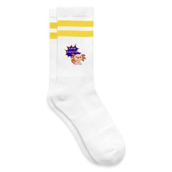 Kann Karate! Axolotl – Lustiges Kawaii T-Shirt - Gestreifte Tennissocken - Weiß/Gelb - Rechts
