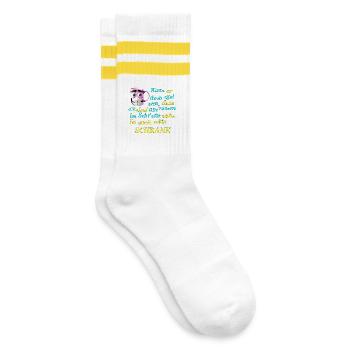 Alle Tassen im Schrank Funny Spruch - Gestreifte Tennissocken - Weiß/Gelb - Rechts