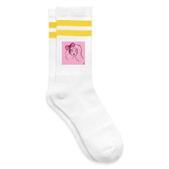 Mädchen Pink - Gestreifte Tennissocken - Weiß/Gelb - Rechts