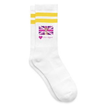 PURPLEWHIPPET (Pink) - Gestreifte Tennissocken - Weiß/Gelb - Rechts