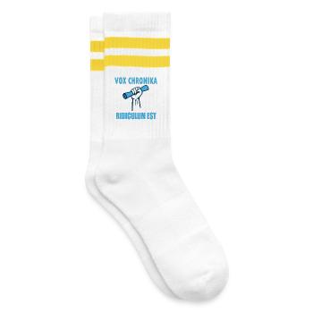 Chronika-Stimme: Faust und Megafon - Gestreifte Tennissocken - Weiß/Gelb - Rechts