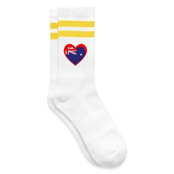 Red Aussie Heart – Wahrer südlicher Geist - Gestreifte Tennissocken - Weiß/Gelb - Rechts
