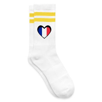 Cœur Drapeau Français Noir  - Chaussettes de tennis - blanc/jaune - Droite