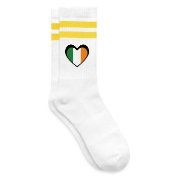 Irland Black Heart – Liebe zu Irland - Gestreifte Tennissocken - Weiß/Gelb - Rechts